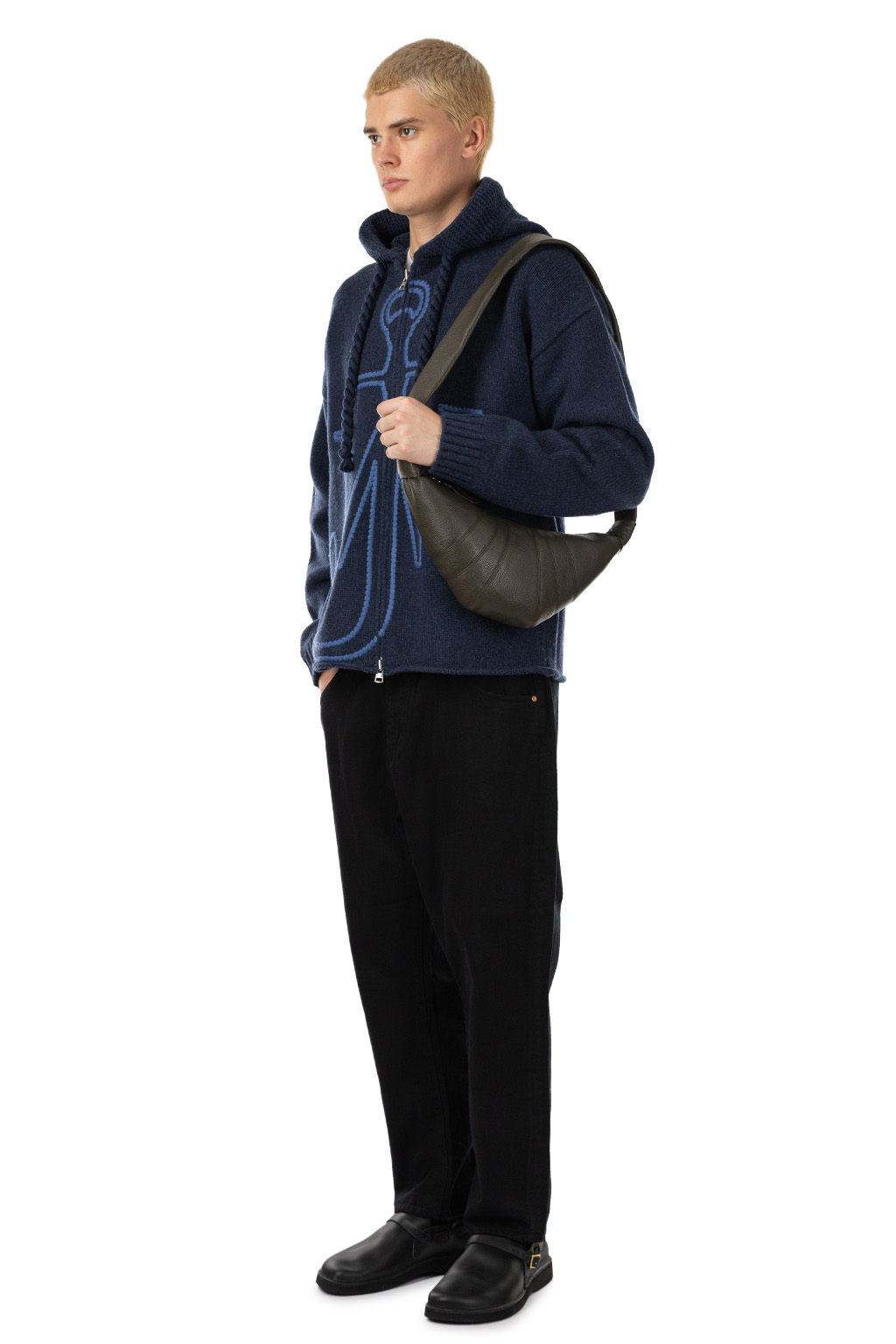 JW Anderson - Anchor Emroidery Zipped Hoodie -Steel Blue